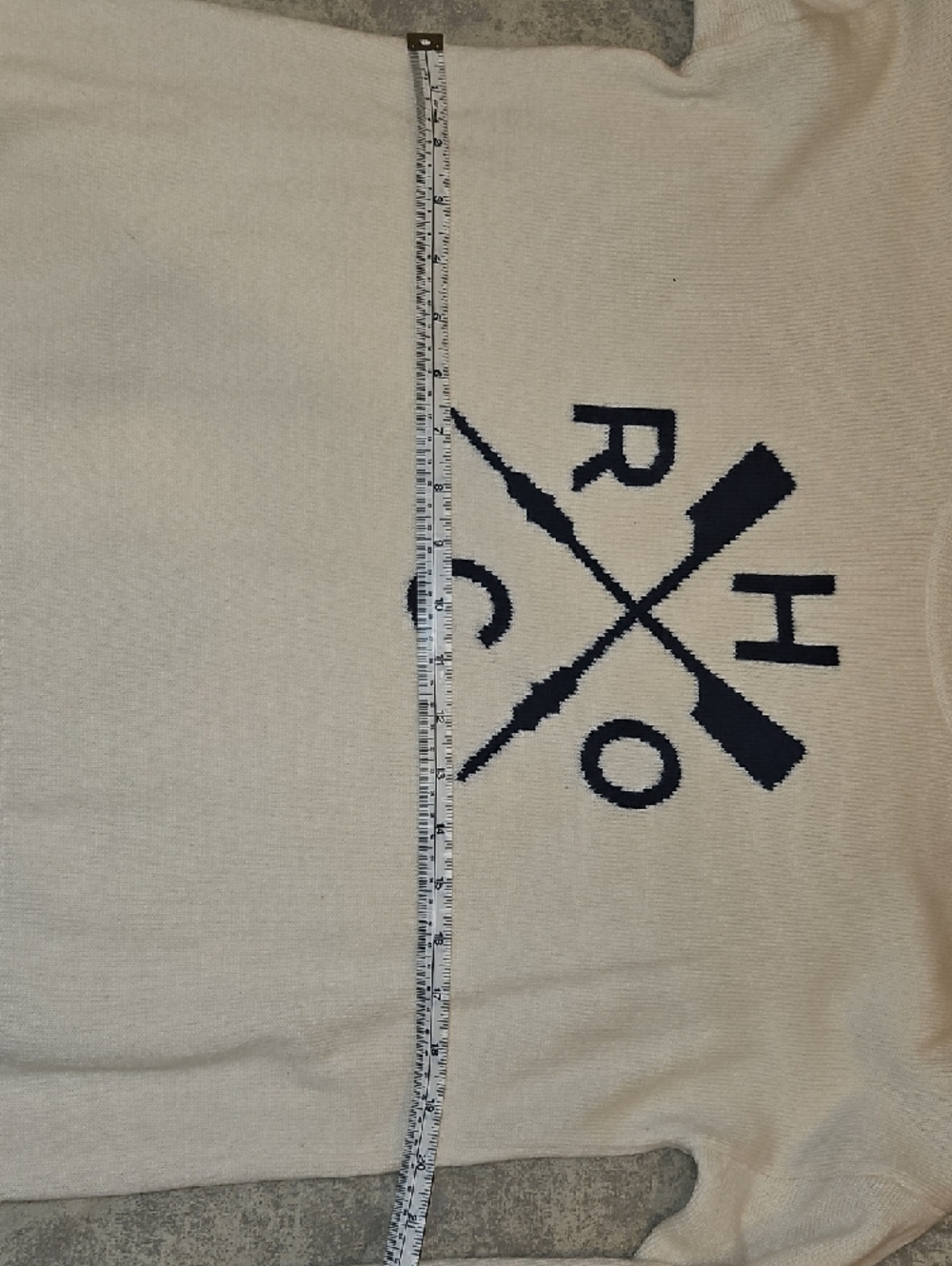 Vineyard Vines Cream Crewneck Sweater with Navy Oar Logo - Picture 4 of 4